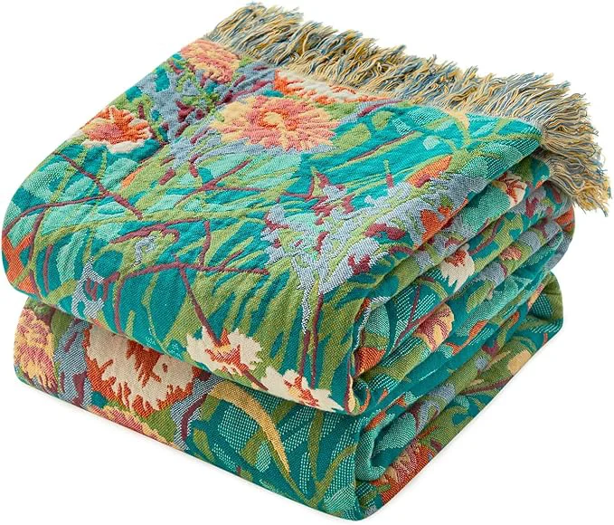 Comfortable MSGKV Boho Throw Blanket 50 quot x60 quot Floral Blankets for Couch Cotton Chair Sofa Throws Lightweight Farmhouse Muslin Spring Breathable Bed Blankets Home Decor All Seasons Smart