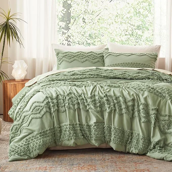 Original Design Luxudecor Sage Green Tufted Comforter Set Full Size 3 Pieces Boho Shabby Chic Comforter Farmhouse Embroidery Bedding Set Soft Comforter for All Seasons Sage Green 80 39 39 x90 39 39 Original