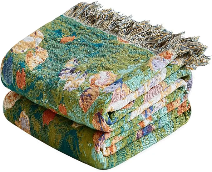 High-Grade MSGKV Boho Throw Blanket for Couch Cotton Floral Blanket 50 quot x60 quot for Sofa Chair Throws Muslin Spring Breathable Lightweight Farmhouse Blankets Home Decor All Seasons Secure