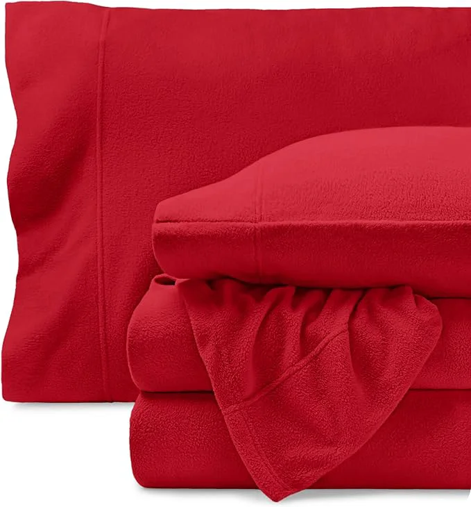Advanced Bare Home Super Soft Fleece Sheet Set - Twin Size - Extra Plush Polar Fleece No-Pilling Bed Sheets - All Season Cozy Warmth Twin Red Smooth