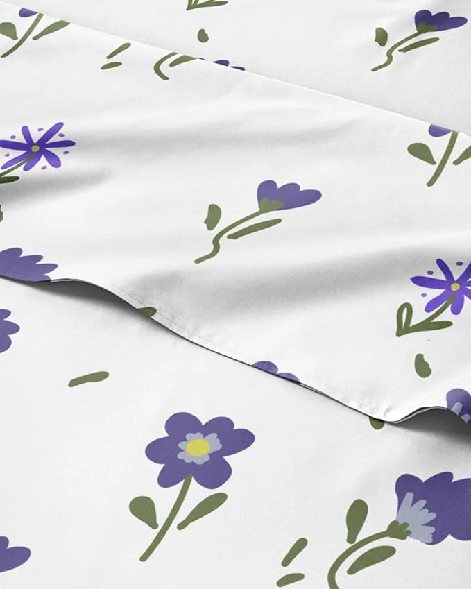 Easy-to-Use Floral Sheets - Purple Floral Bed Sheet Set - 1 Flat 1 Fitted amp 1 Pillowcase w Deep Pockets - Comfy Wrinkle amp Fade - Boho Botanical Bedding - Soft Breathable and Cooling - Twin XL Size Set Top-Quality