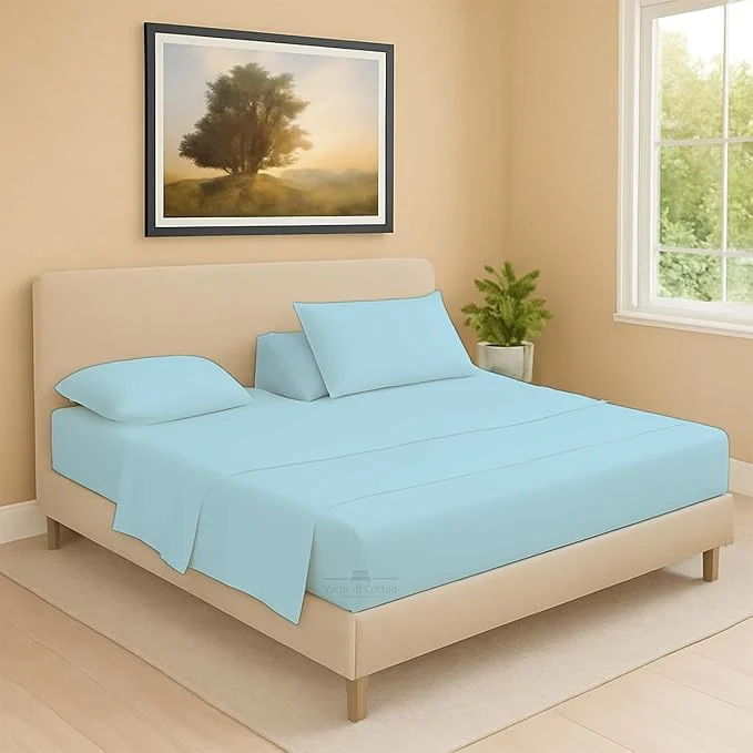 Authentic Split Head Flex 2 Qty Fitted Sheet for Adjustable Bed Queen 39 quot Split Down from The Top Egyptian Cotton 600 Thread Count 18 quot Deep Pocket Super Soft Wrinkle Light Blue Premium Material
