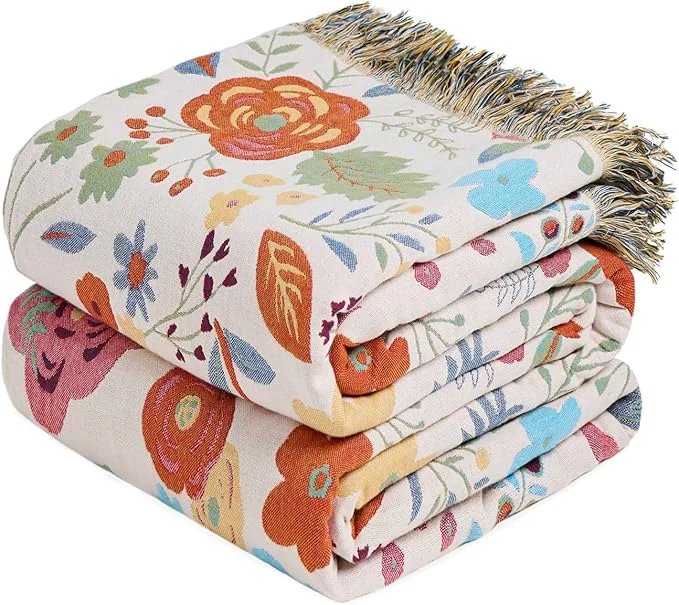 World-Class MSGKV Boho Throw Blanket for Couch Cotton Floral Blanket 50 quot x60 quot Sofa Bed Chair Blanket All Seasons Lightweight Farmhouse Muslin Spring Breathable Blankets Home Decor Elite