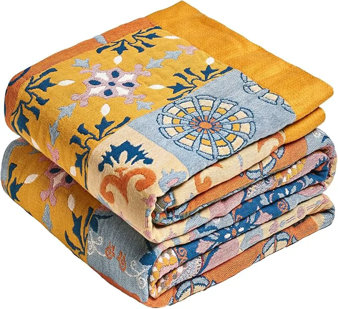 Artisan MSGKV Boho Throw Blanket for Bed 90 quot x90 quot Cotton Blanket Spring Breathable Lightweight Queen Size Blankets Home Decor Muslin All Seasons Verified