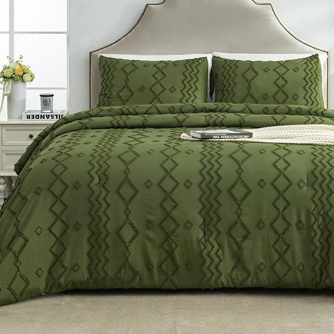 Advanced Andency Olive Green Tufted Comforter Set Twin 66x90Inch 2 Pieces Boho Textured Farmhouse Bedding Soft Microfiber Down Geometric Bed Set Contemporary