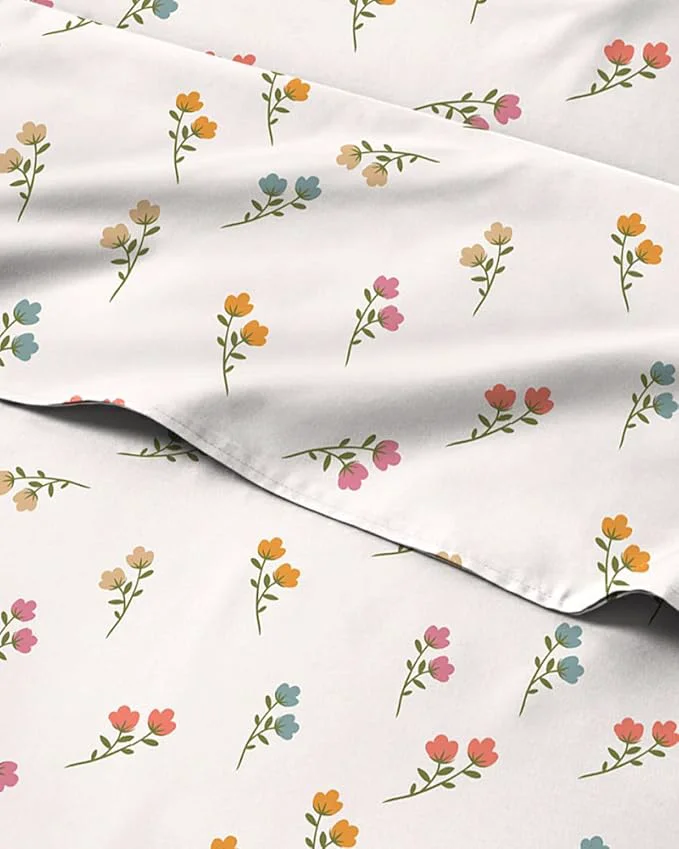 Responsible Floral Sheets - Flower Print Bed Sheet Set - 1 Flat 1 Fitted amp 2 Pillowcases w Deep Pockets - Comfy Cozy Wrinkle amp Fade - Boho Botanical Bedding - Soft Breathable amp Cooling - Full Size Set Sophisticated