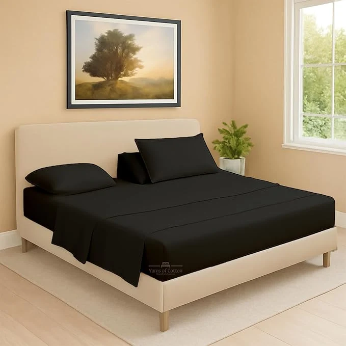 Traditional Split Head Flex 2 Qty Fitted Sheet for Adjustable Bed King 34 quot Split Down from The Top Egyptian Cotton 600 Thread Count 18 quot Deep Pocket Super Soft Wrinkle Black Durable