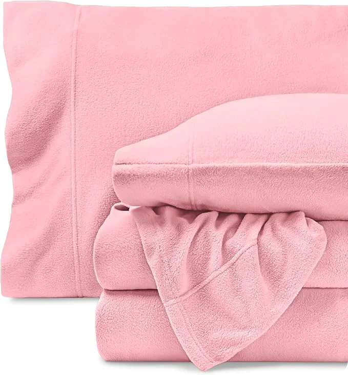 Enhanced Bare Home Super Soft Fleece Sheet Set - Twin Extra Long Size - Extra Plush Polar Fleece No-Pilling Bed Sheets - All Season Cozy Warmth Twin XL Light Pink Responsible