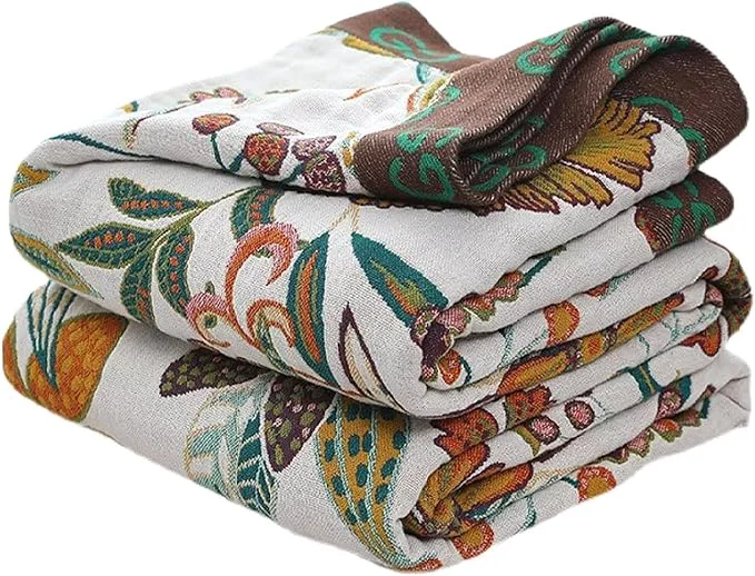 Eco-Friendly MSGKV Spring Throw Blanket for Couch Cotton Muslin Breathable Woven Bed Throws 60 39 39 x80 39 39 Boho Vintage Quilt for All Seasons Lightweight Farmhouse Blankets Home Decoration Safe