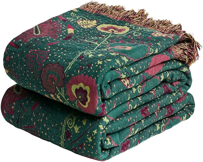 Fine Crafted MSGKV Boho Throw Blanket for Couch and Sofa Cotton Blankets for Living Room Bedroom Reversable Florals Throw 60 quot x80 quot Spring Breathable Cozy Blankets Prestigious