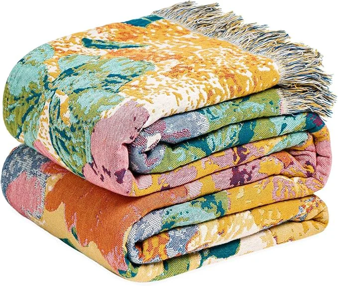 Selected MSGKV Boho Throw Blanket for Couch 50 quot x60 quot Cotton Floral Blankets for Sofa Chair Spring Breathable Farmhouse Home Decor All Seasons Lightweight Muslin Reliable