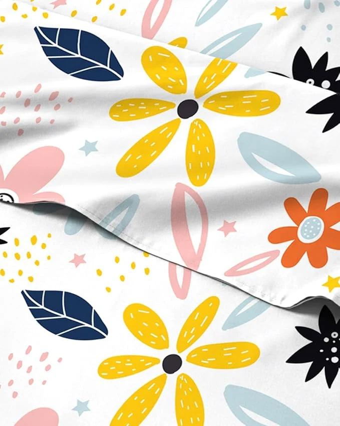 Specialty Floral Sheets - Flower Print Bed Sheet Set - 1 Flat 1 Fitted amp 2 Pillowcases w Deep Pockets - Comfy Cozy Wrinkle amp Fade - Boho Botanical Bedding - Soft Breathable amp Cooling - Queen Size Set Safe