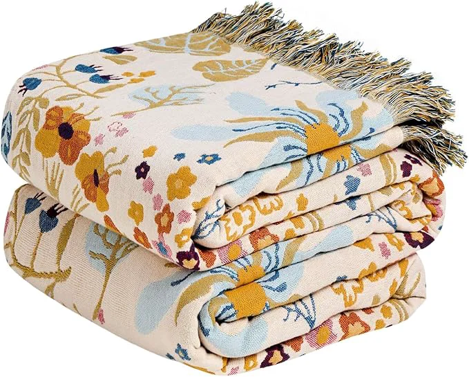 Smart MSGKV Boho Throw Blanket for Couch Cotton 50 quot x60 quot Floral Blanket Sofa Chair Throws Spring Breathable Lightweight Farmhouse Blankets Home Decor All Seasons Luxury