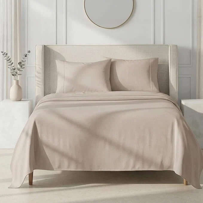 Prestigious California Design Den Thick and Natural Cotton Sheets Queen Size Set - 1000 Thread Count Sateen Deep Pocket Queen Sheets Durable Bedding Set - Beige Sand Tone High-End