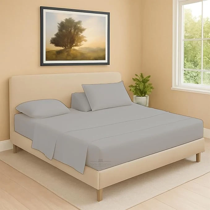 Smooth Split Head Flex 2 Qty Fitted Sheet for Adjustable Bed King 32 quot Split Down from The Top Egyptian Cotton 600 Thread Count 18 quot Deep Pocket Super Soft Wrinkle Light Grey Smart
