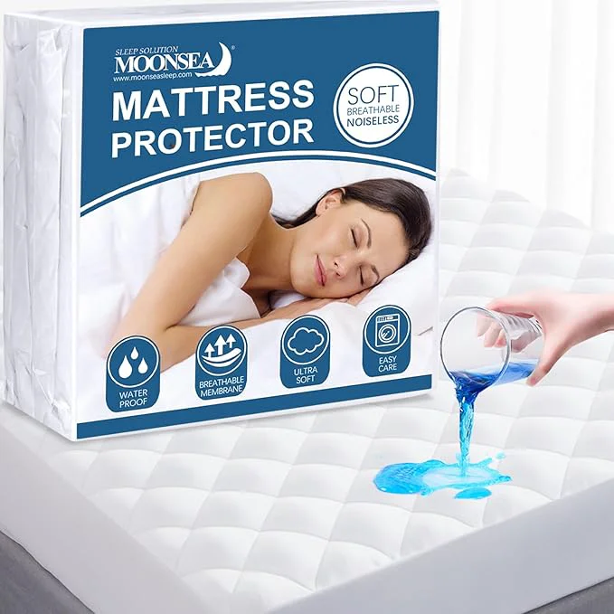 Solid Queen Mattress Topper Pad Protector Waterproof Absorbent Mattress Cover Queen Size Bed Quilted Fitted Mattress Protector with Deep Pocket Stretches up to 18 Inch Verified