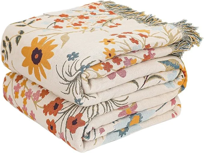 Efficient MSGKV Boho Throw Blanket for Couch Chair Cotton Floral Blanket 50 quot x60 quot Sofa Blankets Lightweight Farmhouse Muslin Spring Breathable Bed Blankets Home Decor All Seasons Exceptional