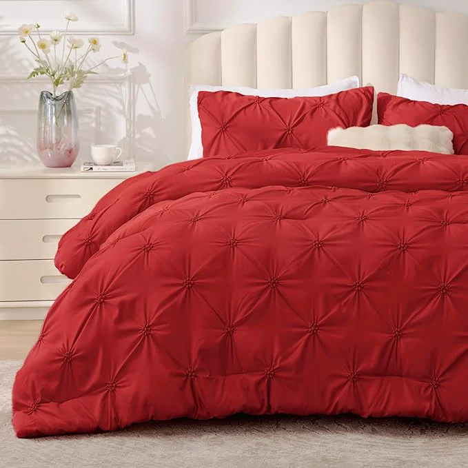 Original Design BEDELITE Red Twin Comforter Set - 2 Peices Boho Pintuck Bedding Comforter Sets Lightweight Soft amp Warm Twin Bedding Sets with 1 Pillowcase for All Season Environmentally Friendly