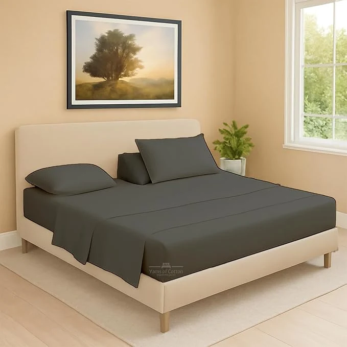 Premium Material Split Head Flex 2 Qty Fitted Sheet for Adjustable Bed Queen 39 quot Split Down from The Top Egyptian Cotton 600 Thread Count 18 quot Deep Pocket Super Soft Wrinkle Dark Grey Optimized