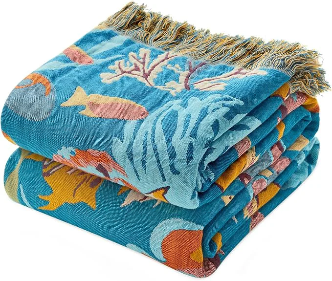 Elegant MSGKV Throw Blanket for Couch Cotton Cute Ocean Animals Blanket 50 quot x60 quot Sofa Chair Blankets Muslin Spring Breathable All Seasons Lightweight Farmhouse Home Decor Genuine