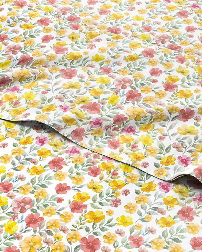 Quality Floral Sheets - Watercolor Floral Bed Sheet Set - 1 Flat 1 Fitted amp 2 Pillowcases w Deep Pockets - Comfy Wrinkle amp Fade Boho Botanical Bedding - Soft Breathable and Cooling - Full Size New Carefully Designed