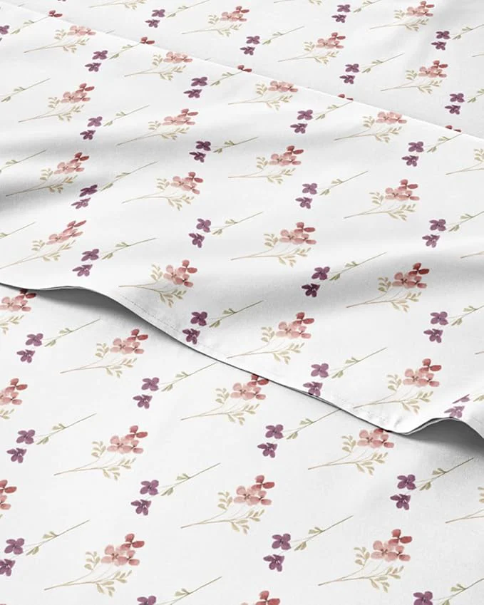 Unique Floral Sheets - Pink amp Purple Floral Bed Sheet Set - 1 Flat 1 Fitted amp 2 Pillowcases w Deep Pockets - Comfy Wrinkle amp Fade - Boho Botanical Bedding - Soft Breathable amp Cooling - Full Size Set Powerful