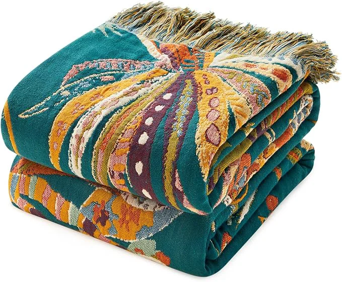 Fashionable MSGKV Boho Throw Blanket for Bed Twin Size Cotton Floral Blanket 60 quot x80 quot Couch Blankets Muslin Spring Breathable All Seasons Lightweight Farmhouse Blankets Home Decor Sophisticated