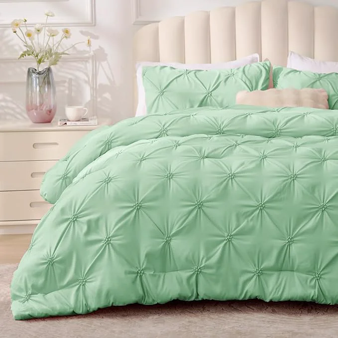 Exclusive BEDELITE Sage Green Queen Comforter Set - 3 Pieces Boho Pintuck Bedding Comforter Sets Lightweight Soft amp Warm Bed Comforter Queen with 2 Pillowcases for All Season Dependable