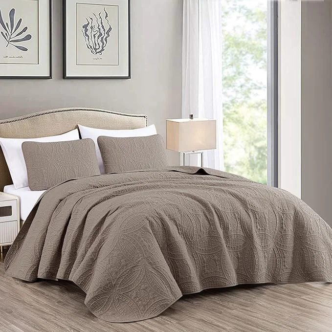 Professional Chezmoi Collection Austin 3-piece Oversized Bedspread Coverlet Set King Taupe Oversized Lightweight Fade Resistant Effective