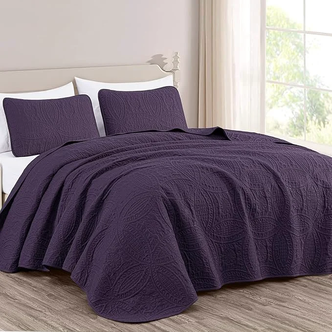 Fashionable Chezmoi Collection Austin 3-piece Oversized Bedspread Coverlet Set King Purple Oversized Lightweight Fade Resistant Powerful