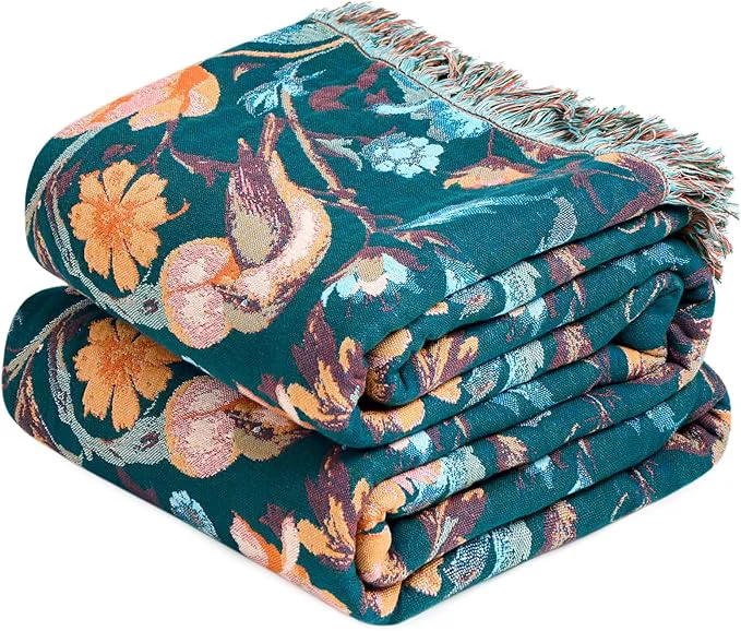 Original MSGKV Boho Throw Blanket for Couch 50 quot x60 quot Cotton Birds Floral Blanket Sofa Chair Blankets Muslin Spring Breathable All Seasons Lightweight Farmhouse Blankets Home Decor Verified