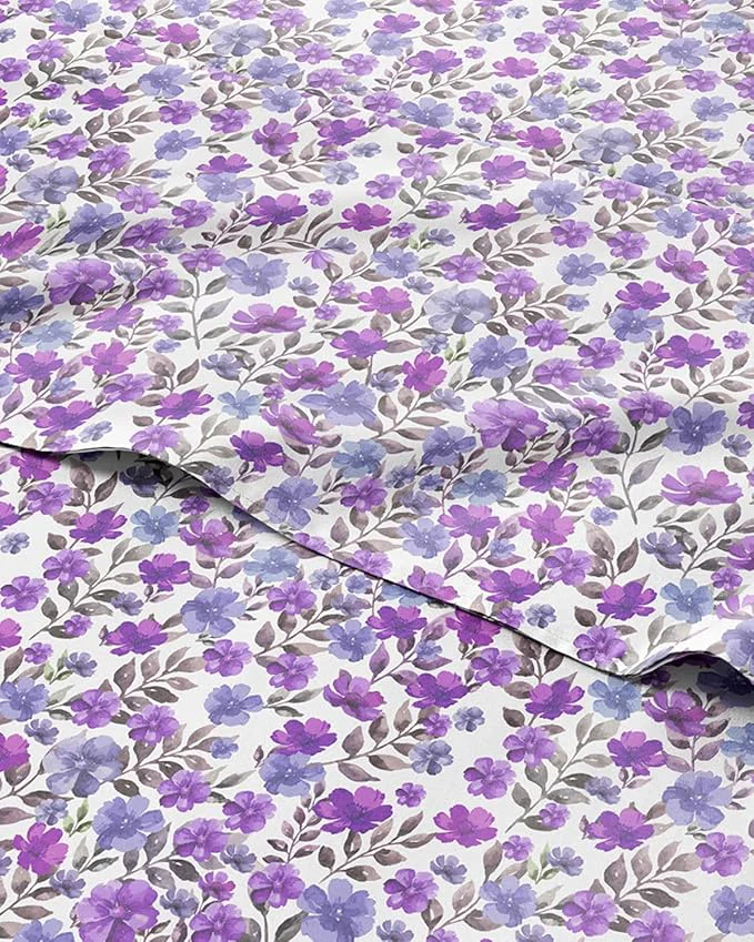 Carefully Designed Floral Sheets - Purple Floral Bed Sheet Set - 1 Flat 1 Fitted amp 2 Pillowcases w Deep Pockets - Comfy Wrinkle amp Fade Boho Botanical Bedding - Ultra-Soft Breathable amp Cooling - Queen Size New Sustainable