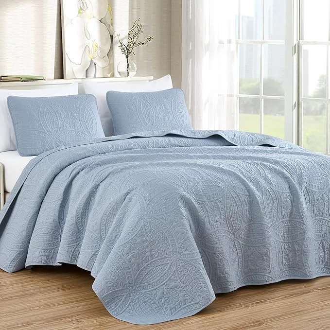 Official Chezmoi Collection Austin Queen Oversized Bedspread Set 3-Piece Pinsonic Quilted Lightweight Microfiber Bedspread Coverlet Cool Gray Oversized Lightweight Fade Resistant Verified