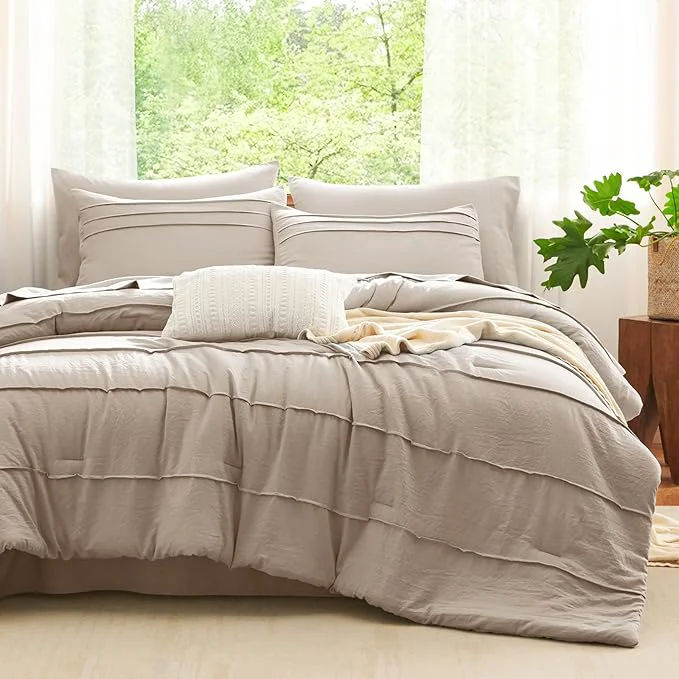 Durable CozyLux Queen Comforter Set Wheat 7 Pieces Soft Pinch Pleat Bed in a Bag Queen Comforter Set with Sheets Boho Bed Set with Down Comforter Sheets Pillowcases amp Shams Green