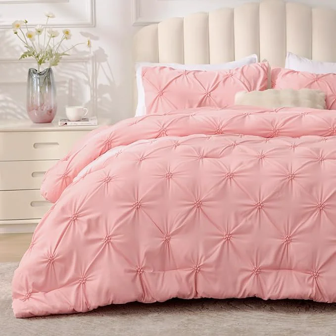 Elite BEDELITE Pink Comforter Set Full - 3 Peices Boho Pintuck Bedding Comforter Sets Lightweight Soft amp Warm Twin Bedding Sets with 2 Pillowcase for All Season Sophisticated