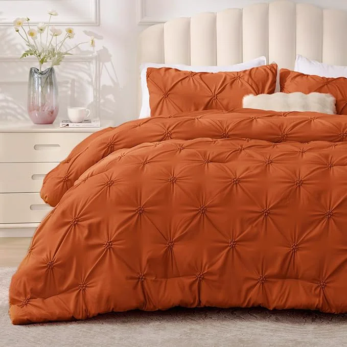 Elite BEDELITE Burnt Orange Twin Comforter Set - 2 Peices Boho Pintuck Bedding Comforter Sets Lightweight Soft amp Warm Twin Bedding Sets with 1 Pillowcase for All Season Fast