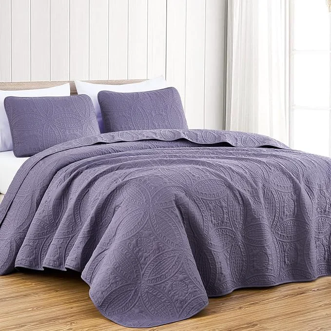 Convenient Chezmoi Collection Austin King Oversized Bedspread Set 3-Piece Pinsonic Quilted Lightweight Microfiber Bedspread Coverlet Dusty Purple Oversized Lightweight Fade Resistant Smart