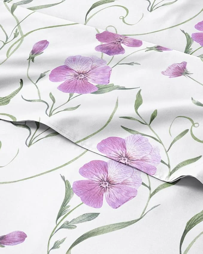 Functional Floral Sheets - Pink Floral Bed Sheet Set - 1 Flat 1 Fitted amp 1 Pillowcase w Deep Pockets - Comfy Wrinkle amp Fade - Boho Botanical Bedding - Ultra-Soft Breathable amp Cooling - Twin XL Size Set Modern