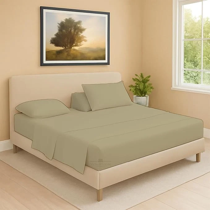 Safe Split Head Flex 2 Qty Fitted Sheet for Adjustable Bed King 36 quot Split Down from The Top Egyptian Cotton 600 Thread Count 18 quot Deep Pocket Super Soft Wrinkle Beige Artisan