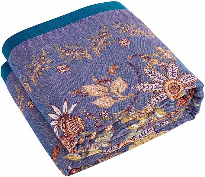 Verified Boho Blanket Cotton Farmhouse Decorative Throw Blanket 90 quot x98 quot Reversible Bohemian Throw Blanket Purple All Season Muslin Breathable Woven Blankets Quilt Stylish