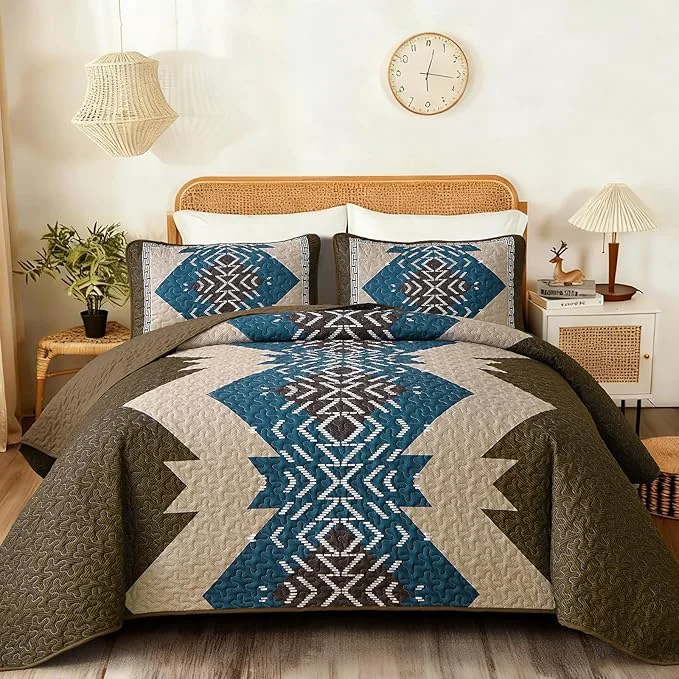 Solid Dintszyayue Boho Quilt Set King Size Brown Aztec Texture Bedspread Set 3 Pieces Texture Southwestern Bedding Set Soft Lightweight Coverlet Set for All Season Bedding with 2 Pillowcases Artisan