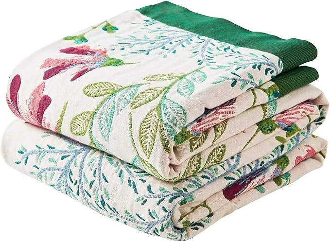 Boho Throw Blanket for Bed Cotton Soft Rustic Quilt Fall Blanket 50 quot x60 quot Green Floral Printed Farmhouse Decor Bed Blankets All Season Rustic Reversible Bohemian Throw Quilt Trendy