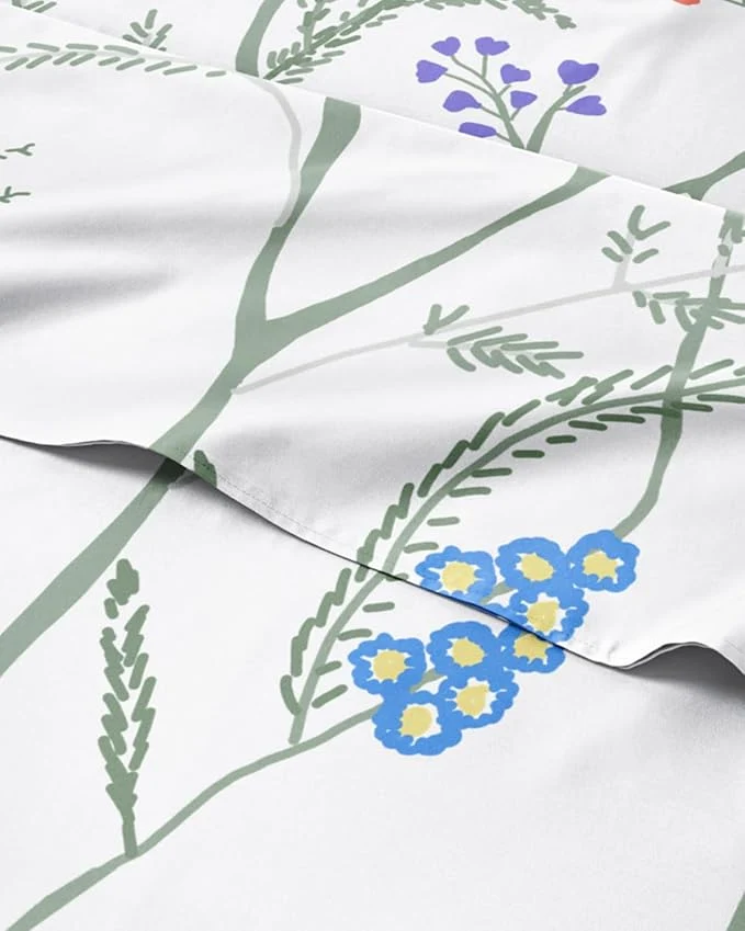 Trusted Floral Sheets - Boho Queen Bed Sheet Set - 1 Flat 1 Fitted amp 2 Pillowcases w Deep Pockets - Comfy Wrinkle amp Fade - Boho Botanical Bedding - Ultra-Soft Breathable amp Cooling - Queen Size Set Organic
