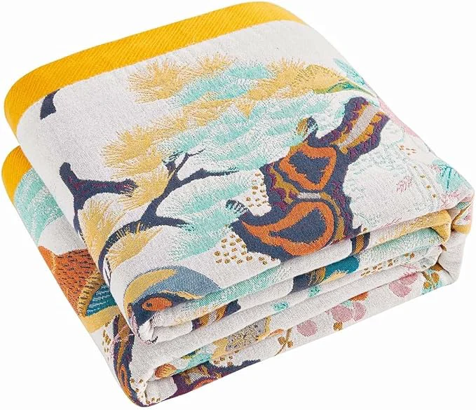 Practical Fall Throw Blanket for Couch Yellow Boho Decorative Throw Blanket Cotton Muslin Breathable Woven Farmhouse Blankets Quilt 90 quot x98 quot Reversible Lightweight Blankets Bohemian Throw Quilt Original Design