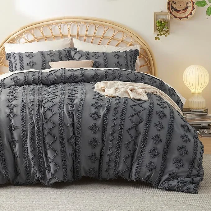Convenient Bedsure Boho Duvet Cover Queen Size Soft amp Comfortable Elegant Design Boho Bedding for Decoration Machine Washable Comforter Cover for All Seasons Includes 1 Duvet Cover amp 2 Pillow Shams Dark Grey First-Class