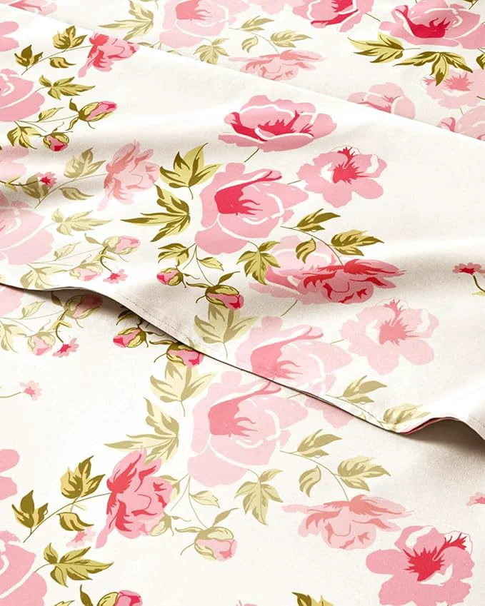 Elegant Floral Sheets - Pink Floral Bed Sheet Set - 1 Flat 1 Fitted amp 1 Pillowcase w Deep Pockets - Comfy Wrinkle amp Fade - Boho Botanical Bedding - Ultra-Soft Breathable and Cooling - Twin Size Set Powerful