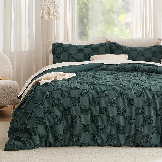 High-Grade Bedsure Boho Kids Duvet Cover Queen Size（Duvet Insert Comforter not Included - Ch eckered Duvet Cover Queenfor All Seasons Soft Shabby Chic Boho Bedding Green 90 quot x 90 quot Casual