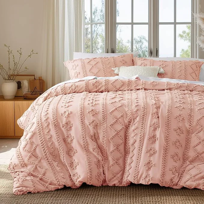 High-Quality Bedsure Boho Duvet Cover Queen Size Soft amp Comfortable Elegant Design Boho Bedding for Decoration Machine Washable Comforter Cover for All Seasons Includes 1 Duvet Cover amp 2 Pillow Shams Light Pink Outstanding