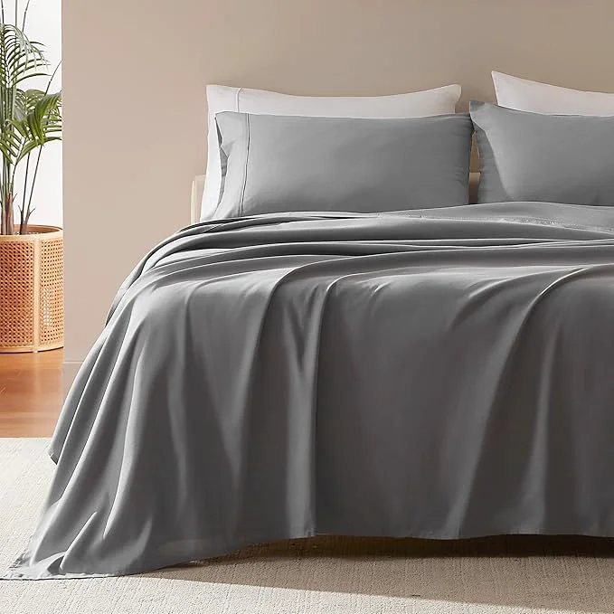 Minimalist SLEEP ZONE Nanotex Super Soft Cooling King Bed Sheets Set 4 Piece - Easy Care Fitted Flat Sheet amp Pillowcase Sets - Wrinkle Fade Resistant Deep Pocket 16 quot Gull Gray King Proven