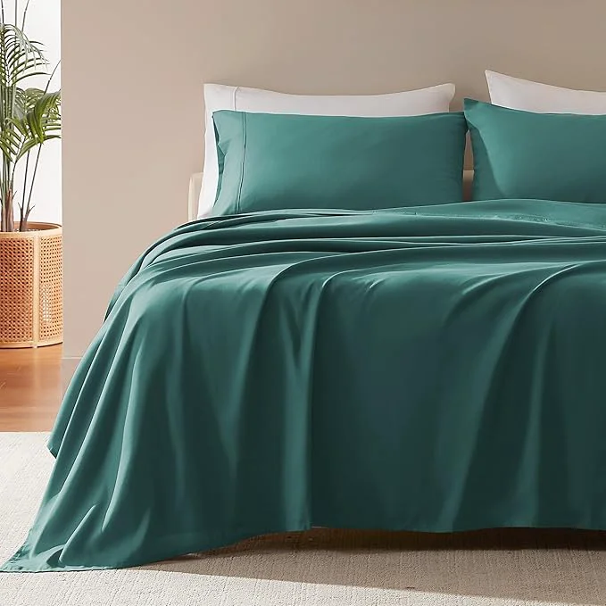 Natural SLEEP ZONE Nanotex Super Soft Cooling King Bed Sheets Set 4 Piece - Easy Care Fitted Flat Sheet amp Pillowcase Sets - Wrinkle Fade Resistant Deep Pocket 16 quot Teal King Reliable